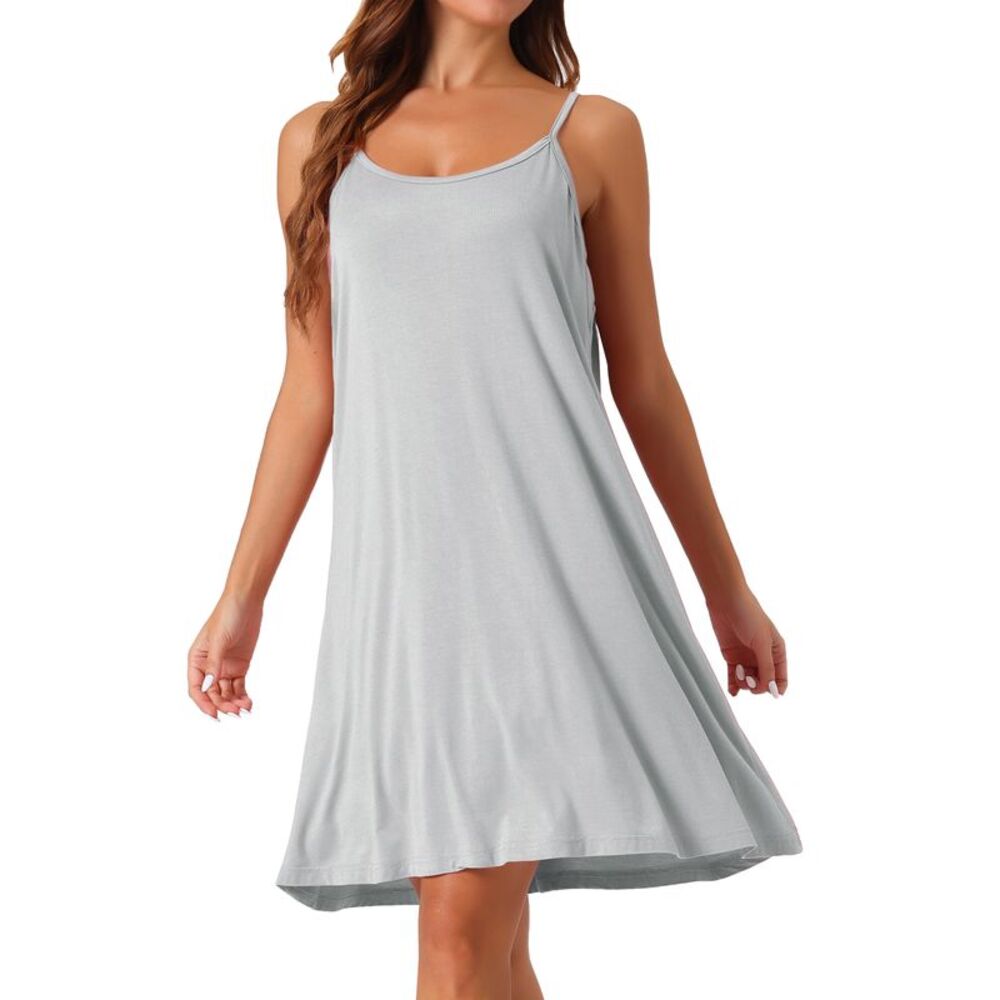 Nightgown Sleeveless Sleepwear Spaghetti Strap Cross Back Nightwear Gray